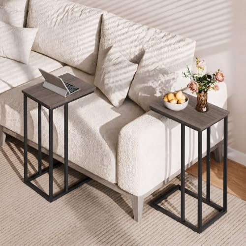 WLIVE Small Side Table, C Shaped End Table for Couch, Sofa and Bed, Tv Tray Table that Slides Under for Living Room, Bedroom, Bedside, Gray and Black - Image 5
