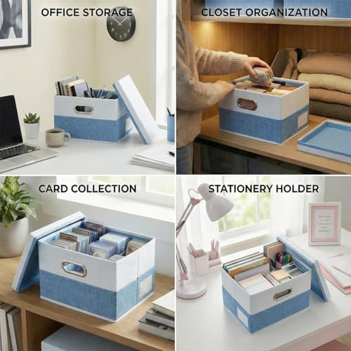 PRANDOM Storage Bins with Lids [3-Pack] Linen Fabric Foldable Storage Boxes Organizer Containers Baskets Cube with Cover for Bedroom Closet Office Blue&White（11.4X8.6X6.7 - Image 7