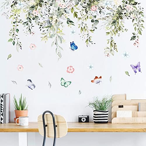 Hanging Green Vine Wall Decals,Succulent Plants Wisteria Floral Flowers Butterflies Birds Wall Stickers, Self-Adhesive Vinyl Removable Living Room Sofa TV Wall Decor - Image 3