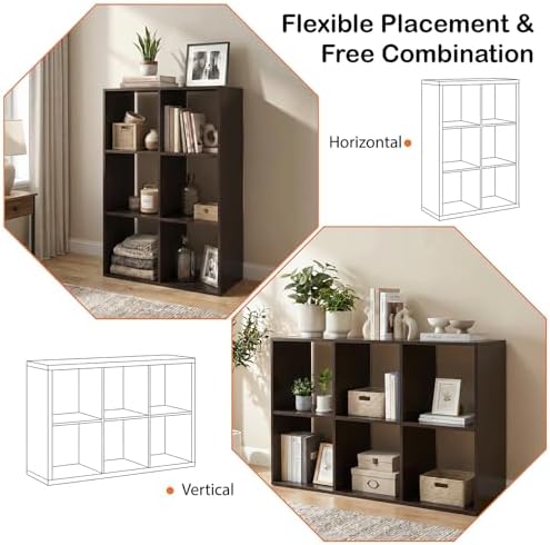 WannabeMyself【Sturdy Build&Easy Assembly】6 Cube Storage Organizer with Anti-Tipping Kits,Reversible Open Back Book Shelf, Bookcase for Living Room,Bedroom,Entrance Hall,Office,24.1×11.4×35.9,Chocolate - Image 4