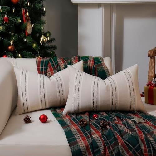 Hckot Sage GreenThrow Pillow Covers 12x20 Lumbar Striped Pillow Covers - Image 2