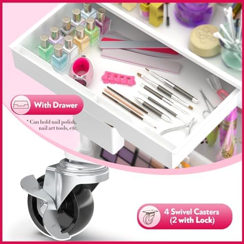 SUNALLY Makeup Cart Organizer with Drawer,3 Tier Rolling Makeup Cart, White - Image 3