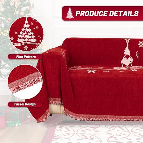 MYSKY HOME Sofa Covers for 2 Cushion Couch L Shaped Couch Cover, Washable Couch Covers with Tassels Boho Couch Cover Non Slip Super Universal Soft Sofa Slipcover for Kids, Dogs, Pets, 71"x102", Red - Image 3