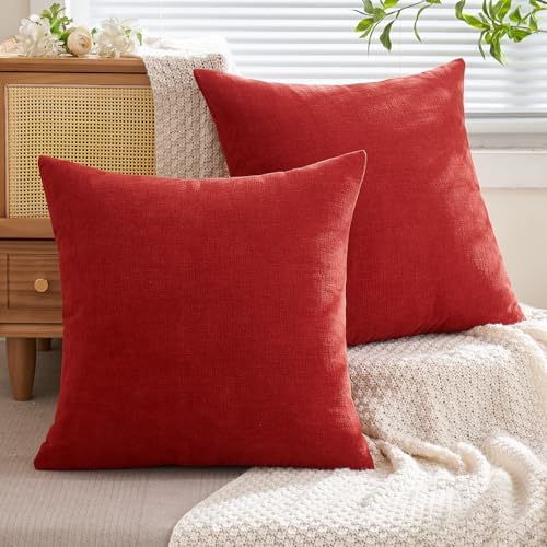 MIULEE Red Chenille Couch Throw Pillow Covers, 16x16 - Image 4