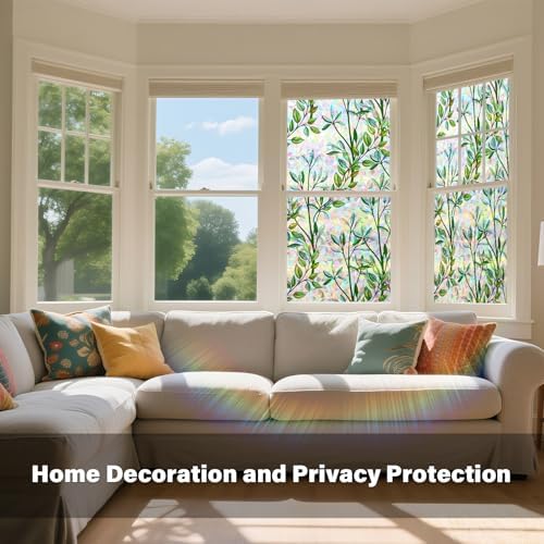 Donox Window Privacy Film, 3D Decorative Window Vinyl Decorative Stained Glass Window Film, Anti-UV Sun Blocker Heat Control for Home, 35.4 Inch x 6.5 Feet (with Installation Tool) - Image 2