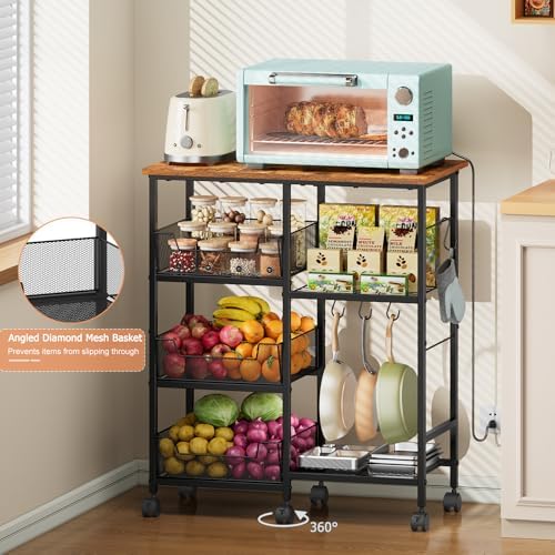Rolling Kitchen Microwave Organizer Cart, Adjustable Shelves, Black - Image 2