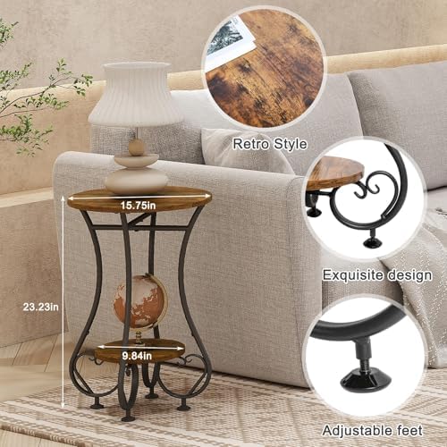 X-cosrack Small Round Side Table with Lower Shelf for Small Spaces, Compact End Table for Sofa, Bedside Nightstand, Coffee & Drink Table for Living Room, Bedroom, Balcony - Image 3