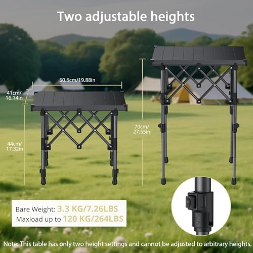 Anbte Roll Up Camping Table, Adjustable Height Max 27.5", 20” x 16”, Black - Image 3