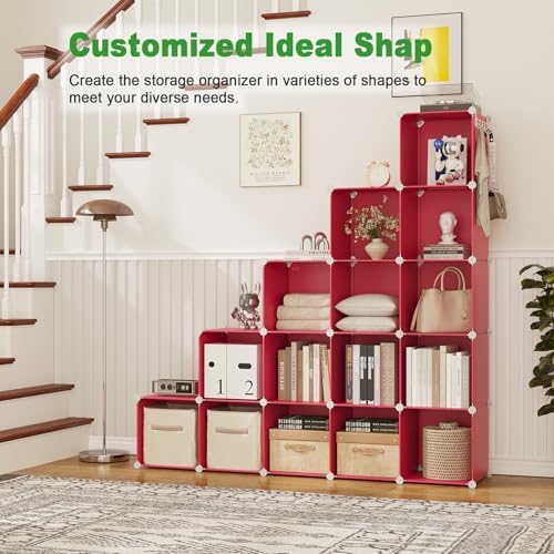 C&AHOME 16 Cube Storage Organizer Cube Shelves Units Storage Cubes, Red - Image 6