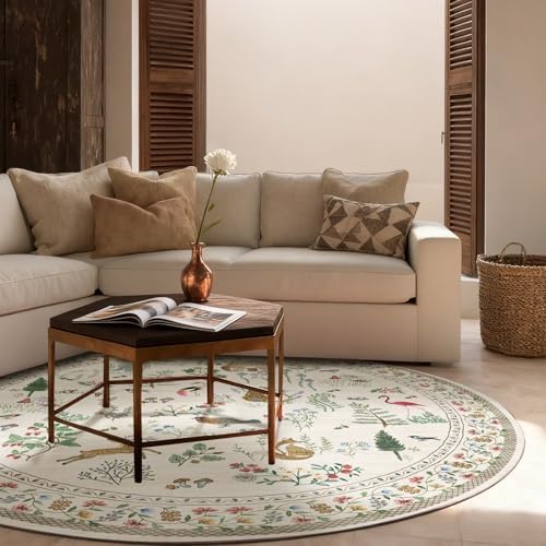 Washable Round Rugs for Bedroom 4ft: Living Room Rug Stain Resistant Non Slip Low Pile Ultra Soft Faux Wool Small Circle Rugs for Entryway Kitchen Nursery Bathroom Entrance Dorm Home Office Indoor - Image 3