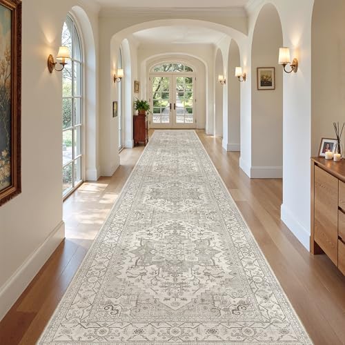 Madane Hallway Runner Rug 3x20 Washable Kitchen Runners 20ft, Beige/Brown - Image 3