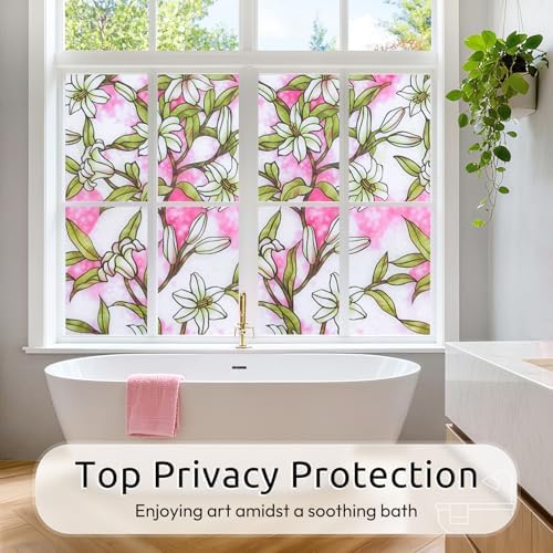 rabbitgoo Stained Glass Window Privacy Film, Pink Lily, 17.5" X 78.7" - Image 2
