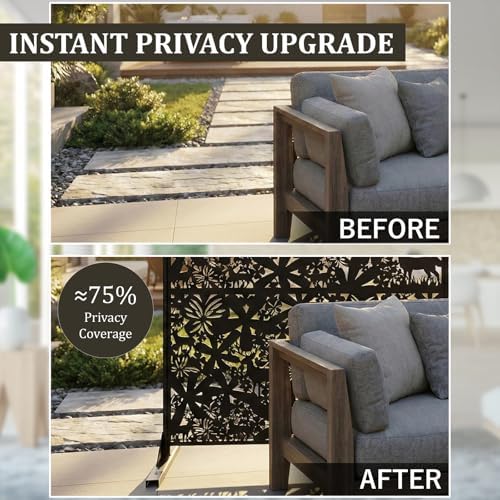 Metal Privacy Screen Outdoor 6FT – Freestanding Laser Cut Steel Garden Divider Panel with Stand, Decorative Modern Privacy Screen for Patio, Deck, Backyard & Balcony, Rustproof & Weather-Resistant - Image 5