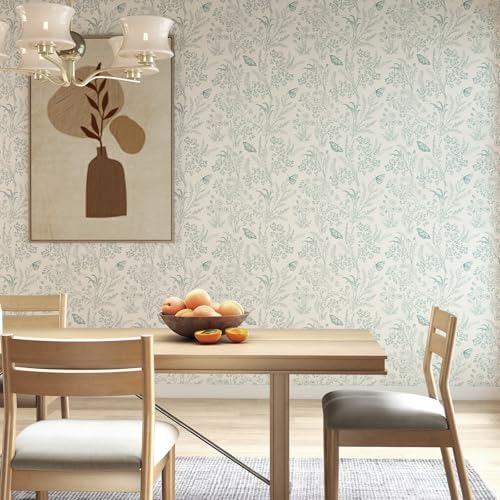 Vinjiasin Blue Floral Wallpaper Vintage Peel and Stick Contact Paper Removable Waterproof Flower Butterfly Wall Paper for Bedroom Living Room Nursery 17.3" x 197" - Image 6