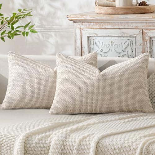 MIULEE Decorative Lumbar Throw Pillow Covers 12x20 in Neutral Beige 2 Pack by MIULEE