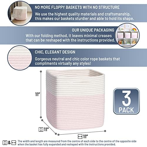 NaturalCozy Storage Cubes 11 Inch Cotton Rope Woven Baskets for Organizing, 3-Pack | Cube Storage Bin | Square Storage Baskets for Shelves Organizer, Classroom, Kids Toy Bins, Closet, Baby Nursery - Image 2