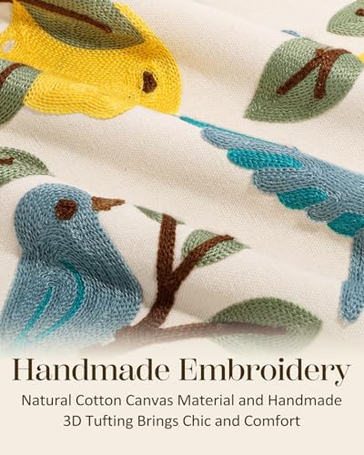 Embroidered Throw Pillow Cover 20x20 Inch, Bird Lemon - Image 2