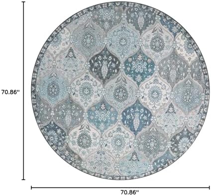 Lahome Moroccan Washable Round Area Rug, Soft Blue Vintage Round Rugs 6ft - Image 2