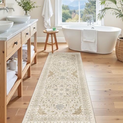 Madane Hallway Runner Rug 2x5 Washable Entry Rugs Non-Slip, Beige/Blue - Image 3
