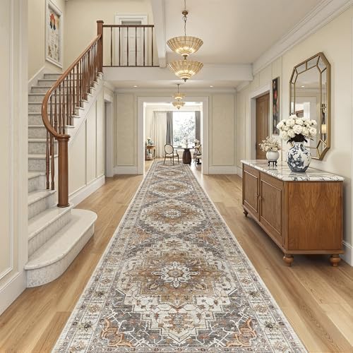 Madane Hallway Runner Rug 3x18 Washable Kitchen Runners 18ft, Turmeric/Grey - Image 4