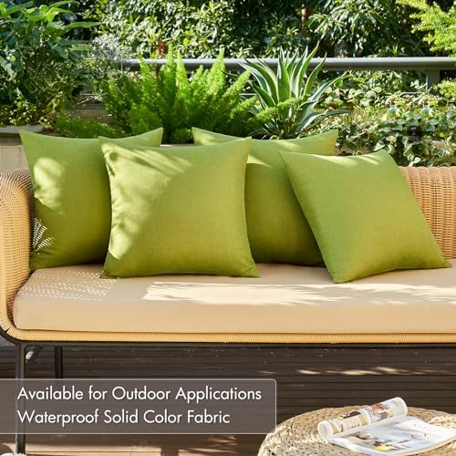 MIULEE Pack of 4 Decorative Outdoor Throw Pillow Covers Linen Waterproof Pillow Covers Summer Farmhouse Cushion Cases for Patio Garden Tent Balcony Couch Sofa 18x18 Inch Moss Green - Image 2