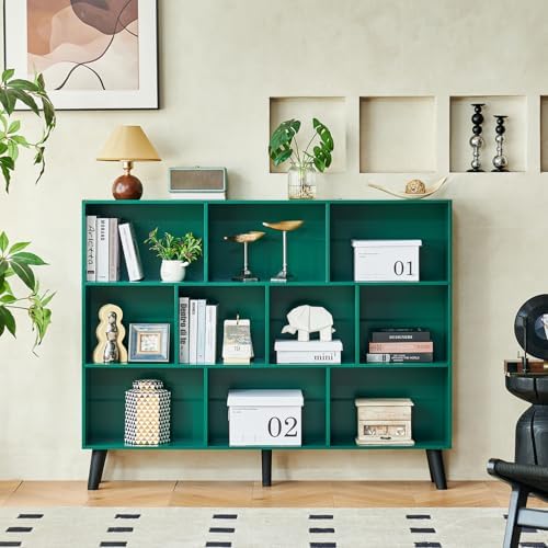 LEYAOYAO 10 Cube Bookshelf,Mid-Century Modern Bookcase with Legs,Dark Green - Image 4