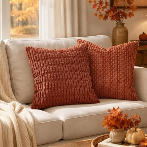 MIULEE Fall Lumbar Corduroy Decorative Throw Pillow Covers 12x20 Rust - Image 4