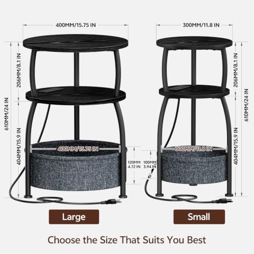 Round Side Table with Charging Station, USB Type C Port, Black - Image 3