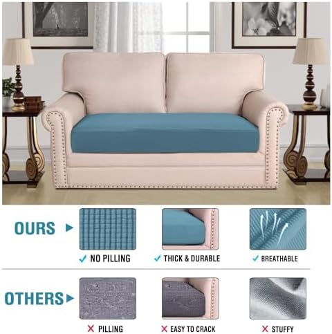 H.VERSAILTEX Super Stretch Individual Seat Cushion Covers Sofa Covers Couch Cushion Covers Slipcover Sets Thick Jacquard Textured Twill Fabric (1 Piece Loveseat Cushion Cover, Storm Blue) - Image 2