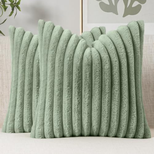 MIULEE Faux Fur Decorative Throw Pillow Covers 20x20 Set of 2 Sage Green by MIULEE
