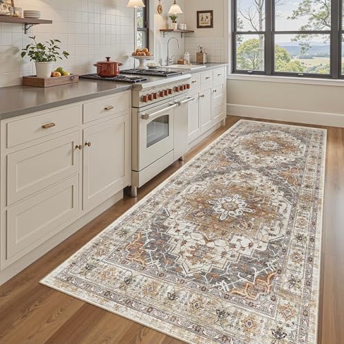 Madane 4x8 Wide Hallway Runner Rug Washable for Living Room, Turmeric/Grey - Image 2