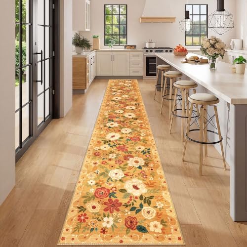 DUKINO 2x12 Washable Runner Rug, Non Slip Long Kitchen Runner Rug, Orange - Image 3