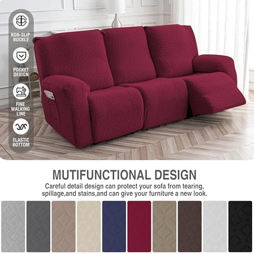 Gennia Waterproof Recliner Sofa Cover,3 Seat Couch Cover,Wine Red - Image 5