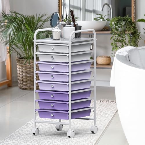 Simple Houseware 8 Drawers Rolling Utility Cart Art Craft Storage, Purple - Image 4
