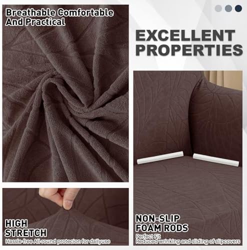 YEMYHOM Couch Cover Latest Jacquard Design High Stretch Sofa Covers for 2 Cushion Couch, Pet Dog Cat Proof Loveseat Slipcover Non Slip Elastic Furniture Protector (Medium, Begonia Leaf Coffee) - Image 3