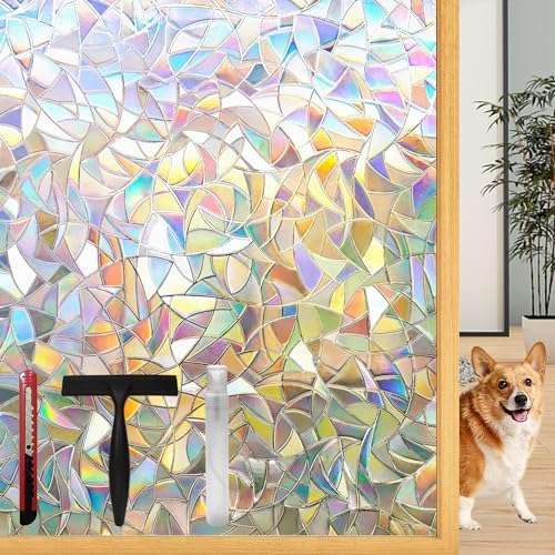 Lovepea Rainbow Window Privacy Film with Installation Tools, 3D Decorative Vinyl, Stained Glass Decals, Removable, Peep-Proof, Static Cling, Heat Control (35.4 x 78.7 Inch) by LOVEPEA