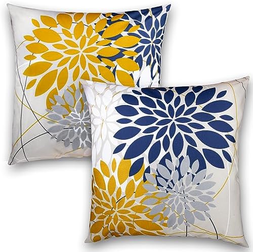 Flower Throw Pillow Covers 18x18 Set of 2, Flowers Pillow Cushion Cases, Modern Decorative Square Pillowcases for Sofa Couch Bedroom Living Room Car (18X18in Set of 2, Beige Flower) (2QE3005) by Unknown