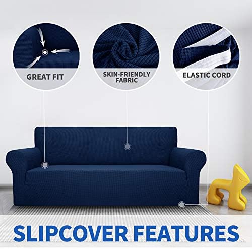 MAXIJIN Stretch Chair Cover Chair Slipcovers with Arms, 1-Piece Couch Sofa Chair Covers for Living Room, Non Slip Armchair Cover (31"-46") Furniture Protector Dogs Pet Friendly (Chair, Navy Blue) - Image 4