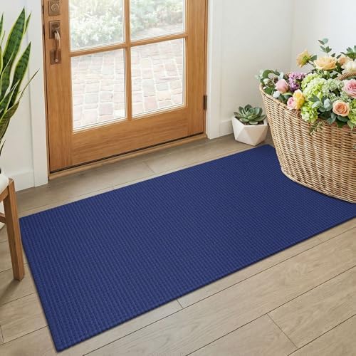KOZYFLY 2x4 Entry Runner Rug, Small Washable Runners for Entryway, Woven Non Slip Door Mat Indoor Entrance, Front Porch Carpet for Foyer, Kitchen, Bedroom, Bathroom, Deep Navy Blue by KOZYFLY