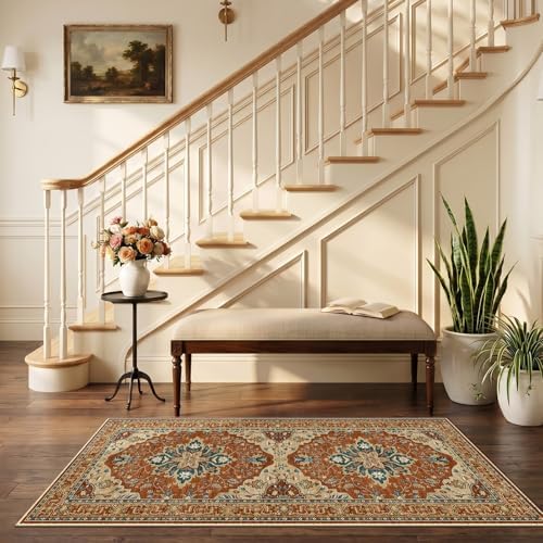 RELEANY Washable Area Rug, Runner 2'6"x5', Red/Orange/Blue/Brown - Image 2