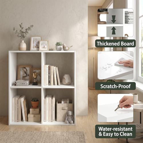WannabeMyself【Sturdy Build&Easy Assembly】 4 Cube Storage Organizer with Anti-Tipping Kits,Reversible Open Back Book Shelf, Bookcase for Living Room,Bedroom,Entrance Hall,Office,24.1×11.4×24.1,White - Image 3