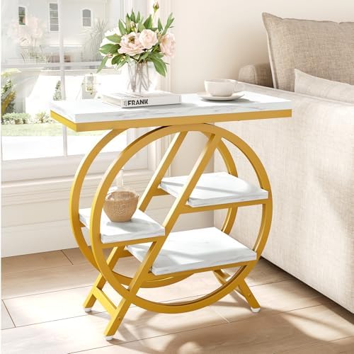 Little Tree End Table, 4-Tier Narrow Faux Marble Side Table - Image 2