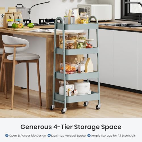 DUMOS 4 Tiers Rolling Utility Cart, Storage Organizer, Shelving Unit - Image 2