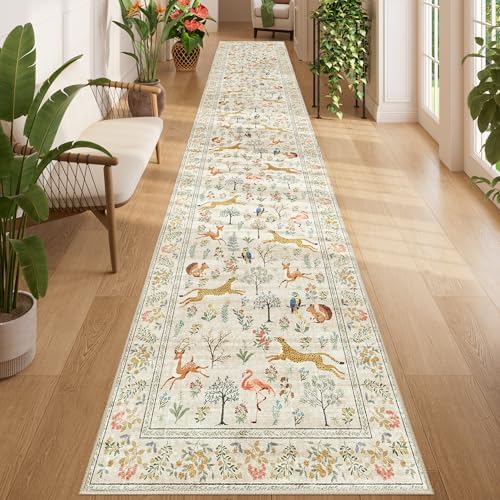 DUKINO 2.6x14 Runner Rug for Hallway, Washable Animal Rug Non Slip, Beige by DUKINO