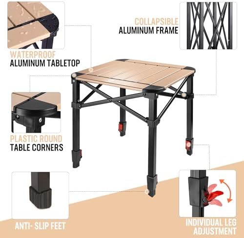 VILLEY Folding Camping Square Table, Portable Aluminum Table, Small - Image 4