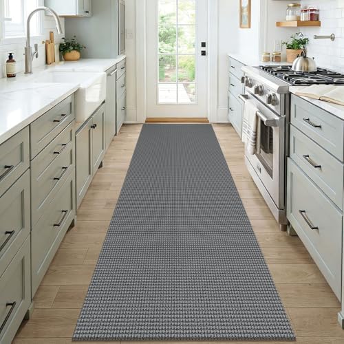 KOZYFLY Woven 3x7 Washable Kitchen Runner Rug, Non Slip Wide Runners for Hallway, Cotton Entryway Runner, Braided Floor Carpet for Entry, Kitchen, Bedside, Hall, Grey/Dark Grey - Image 2