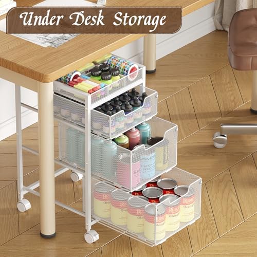 Rolling Utility Cart with 3 Drawers, Craft Organizer and Storage with DIY Divider, Lockable Wheels, Multi-Functional Storage for Art Supplies, Store for Brushes & Paints & Artifacts,White - Image 7