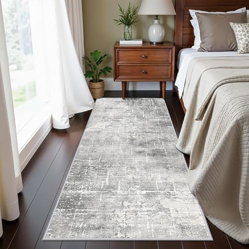 Washable 2x5 Hallway Runner Rug: Indoor Abstract Water Resistant Kitchen Entryway Rug Soft Living Room Bedroom Carpet Thin Low Pile Non Slip Floor Mat for Bathroom Laundry Room(2X5，Light/Grey) - Image 4