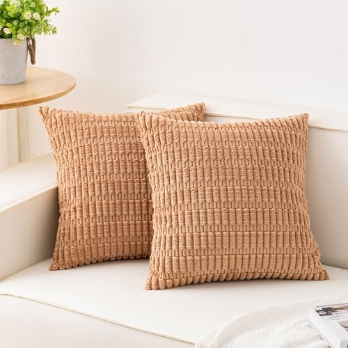 Pack of 2 Corduroy Decorative Throw Pillow Covers 18x18 Inch, Apricot by Unknown