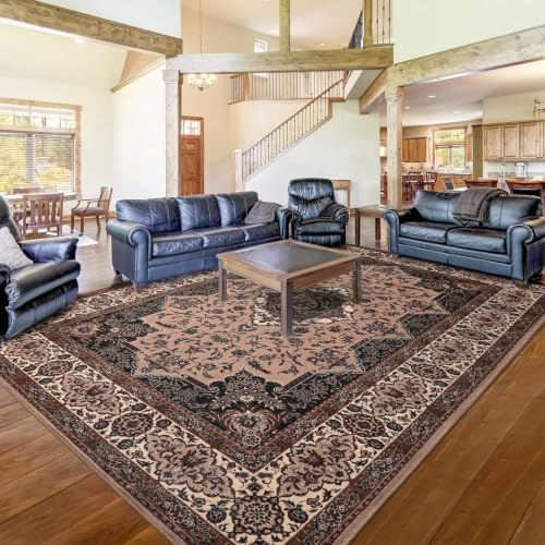 Hanples 5x7 Area Rugs for Living Room, Washable Rug Vintage Floral, Brown - Image 3